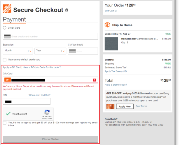 How To Use Home Depot Store Credit For Online Purchases   Cannot Use Home Depot Store Credit For Online Purchase 624x496 