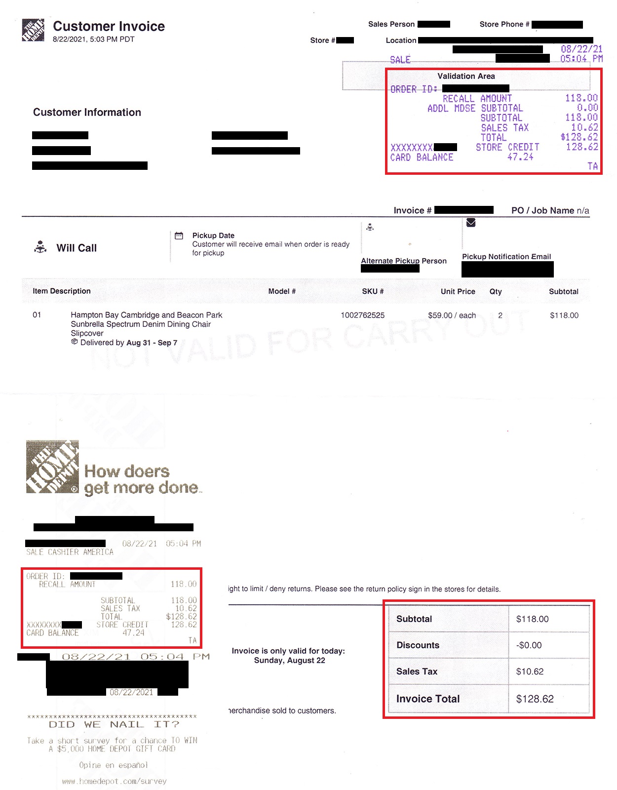 home depot online order receipt