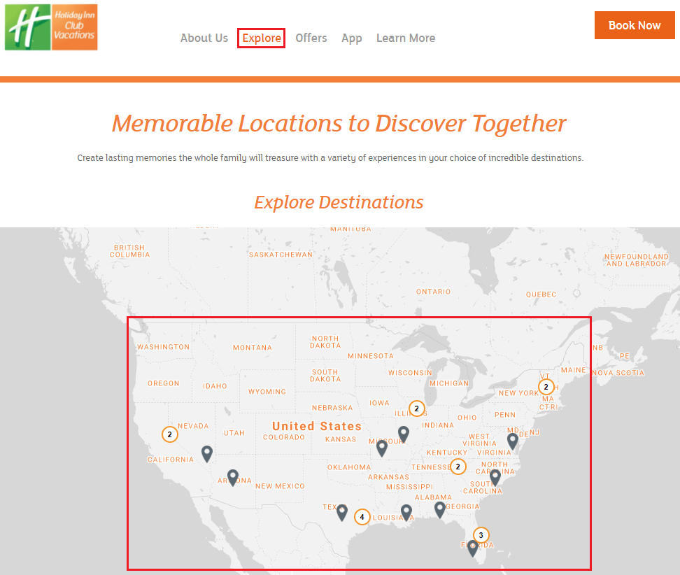 Holiday Inn Club Vacations Map Of Locations In United States 