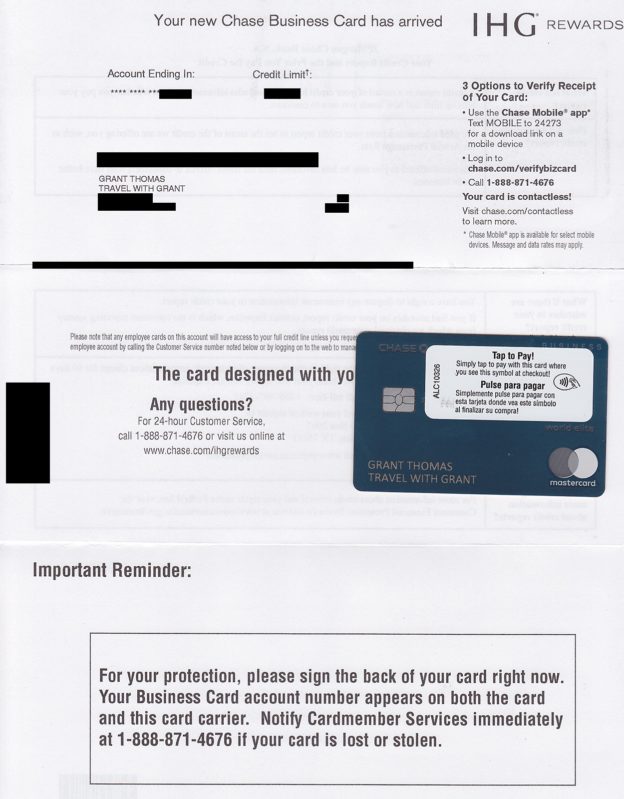 Unboxing Chase IHG Rewards Premier Business Credit Card Card Art