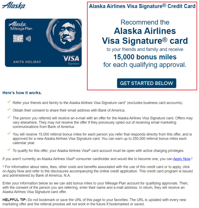 Targeted Bank of America Alaska Airlines Credit Card Referral Offer