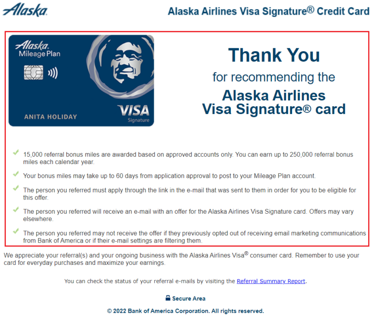 Targeted Bank of America Alaska Airlines Credit Card Referral Offer