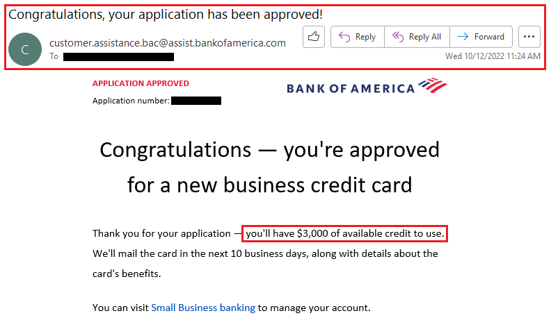 bank of america business credit card limit