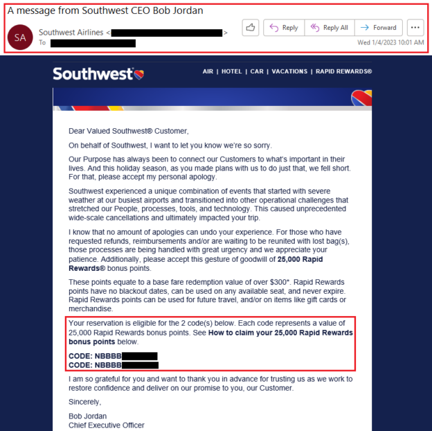 How to Redeem Southwest Airlines Gesture of Goodwill 25,000 Point Award