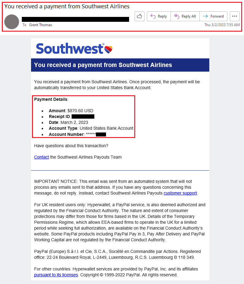 southwest airlines travel reimbursement
