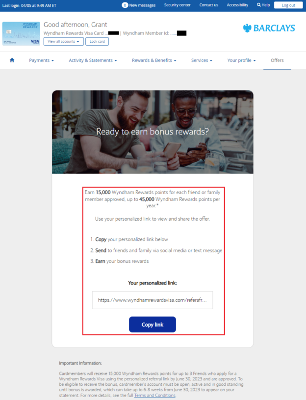 Refer Friends to the 75K Barclays Wyndham Rewards Earner Plus Credit