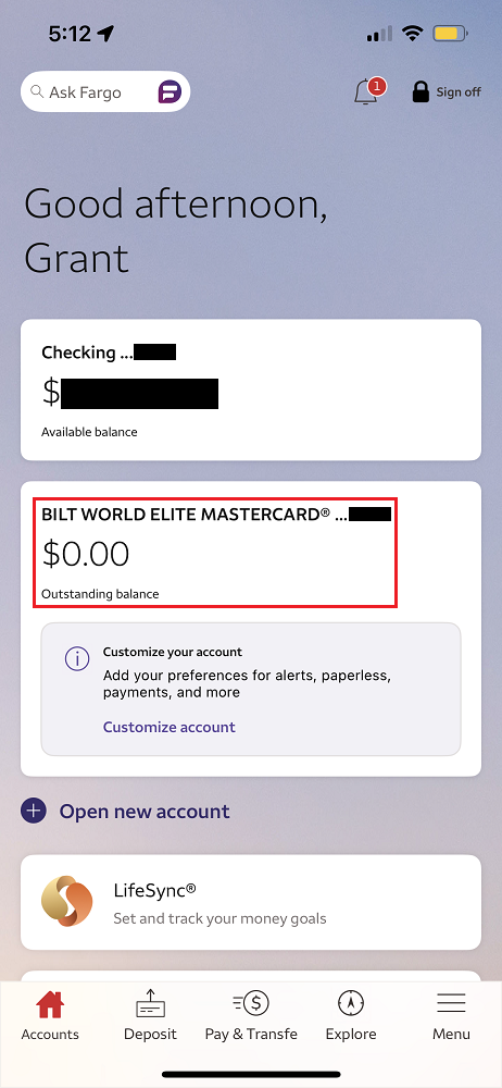 screens screenshot of a credit card