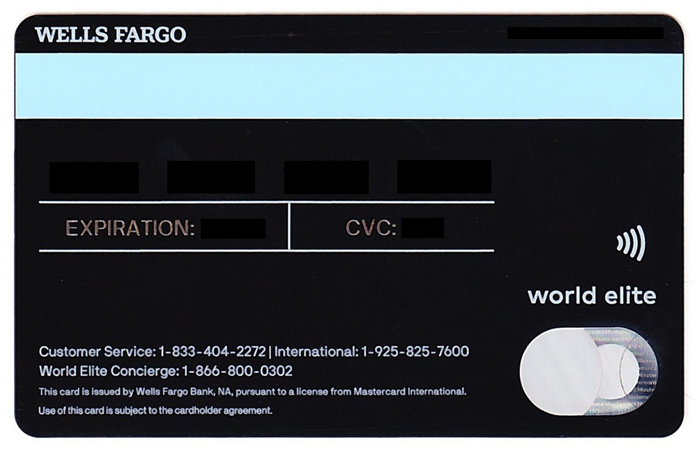 a credit card with a blue and white text