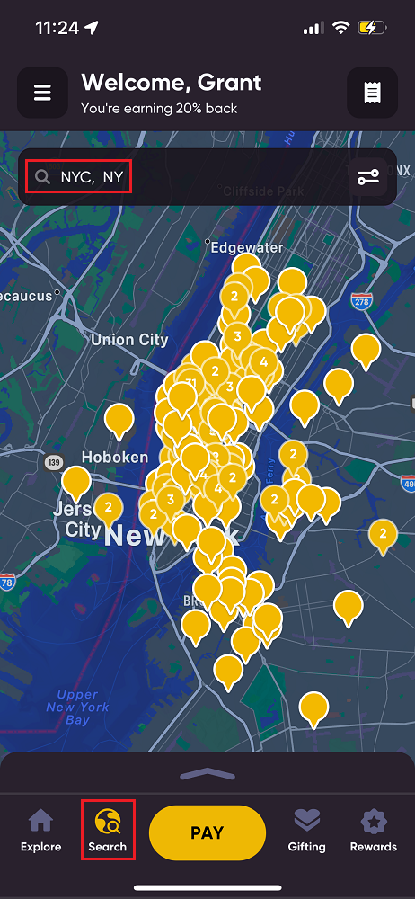a map with many yellow balloons