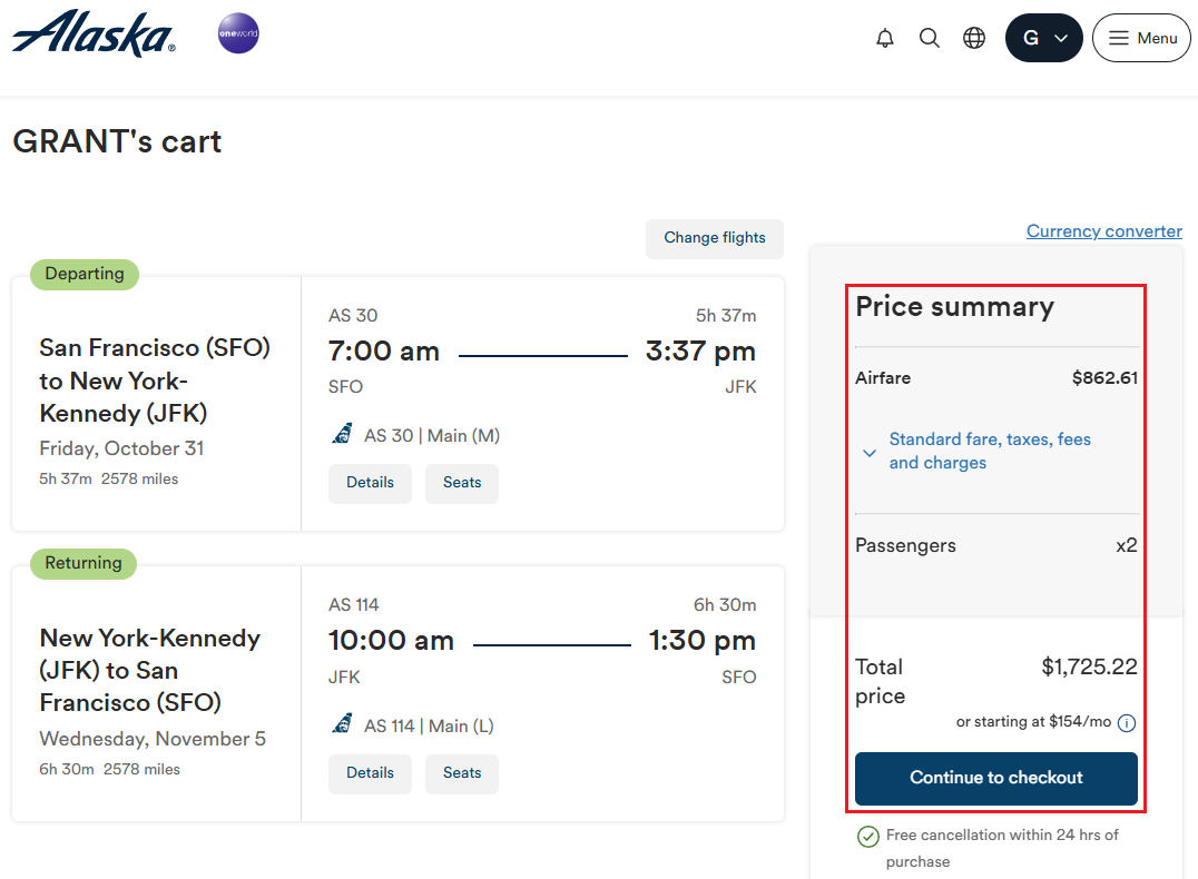 a screenshot of a flight schedule